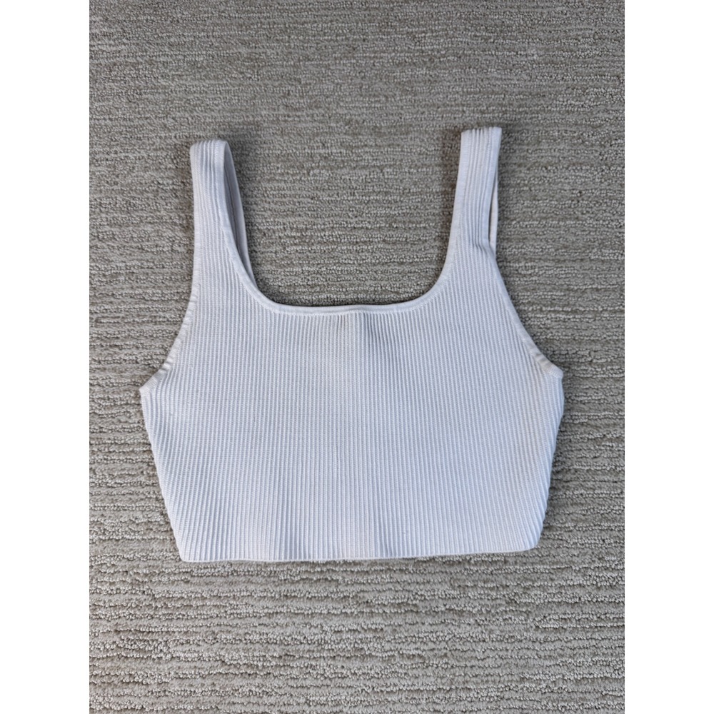 Babaton Sculpt Knit Square Neck Crop Top White Ribbed Size M